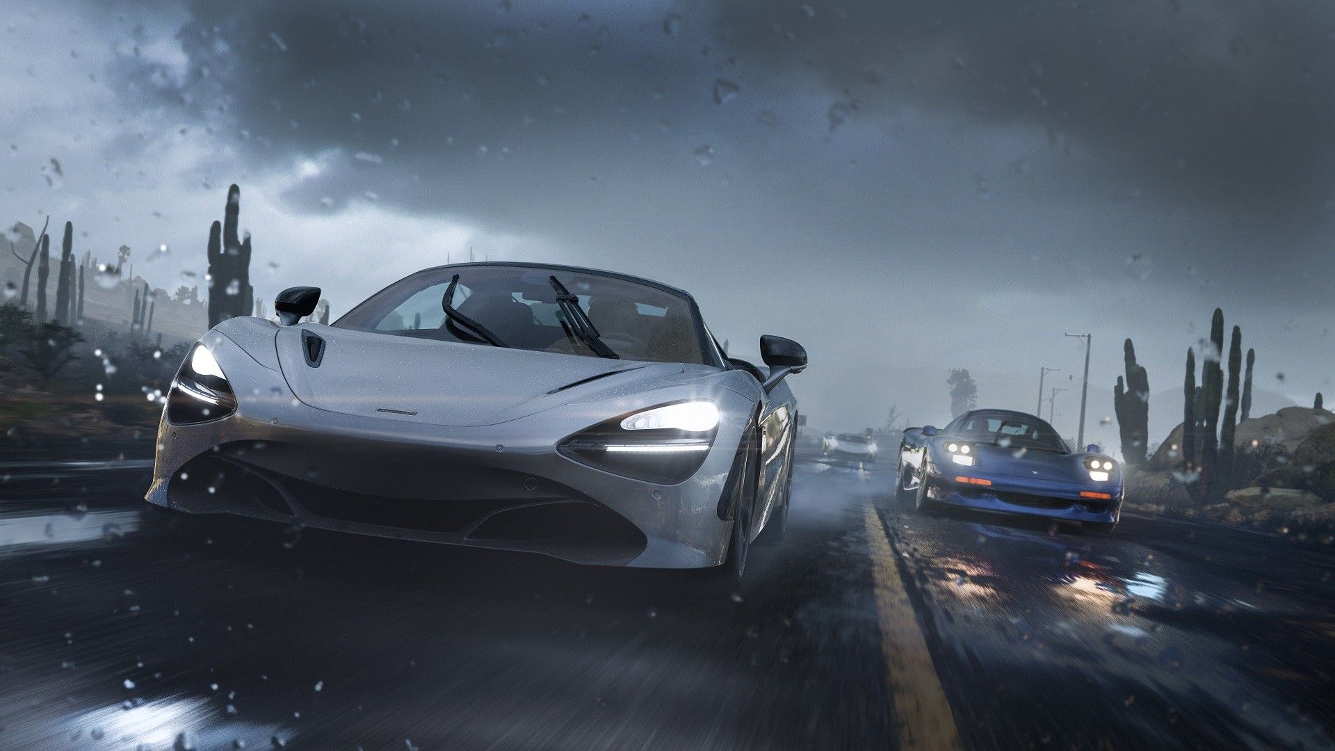 Forza Horizon 5 high-speed race in a storm.