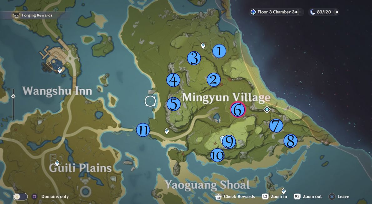 Genshin Impact Geoculus Locations points map Mingyun Village Liyue