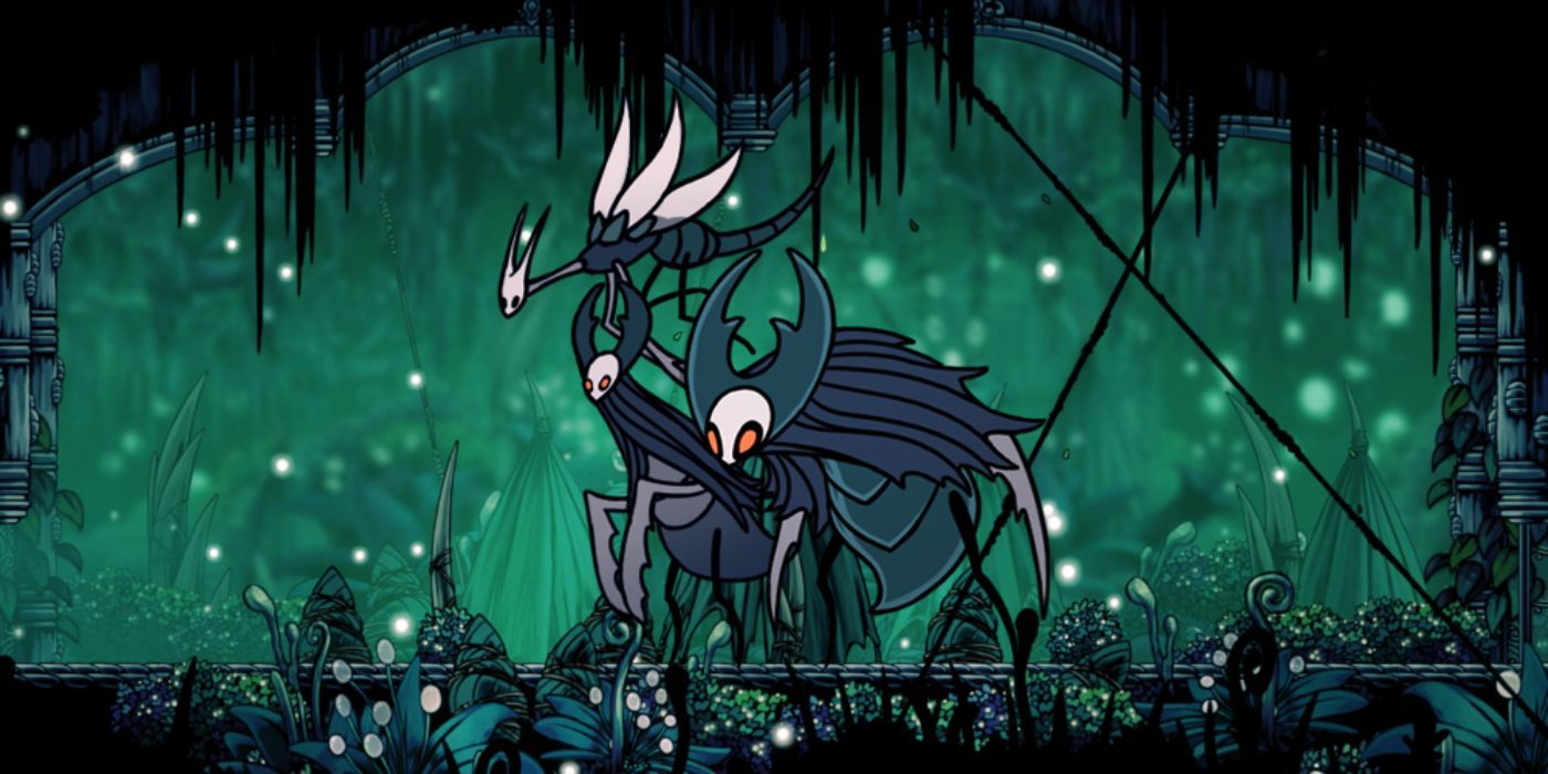 The Traitor Lord, Mantis Traitor, and the flying Mantis Petra standing side by side in the center of the Greenpath.