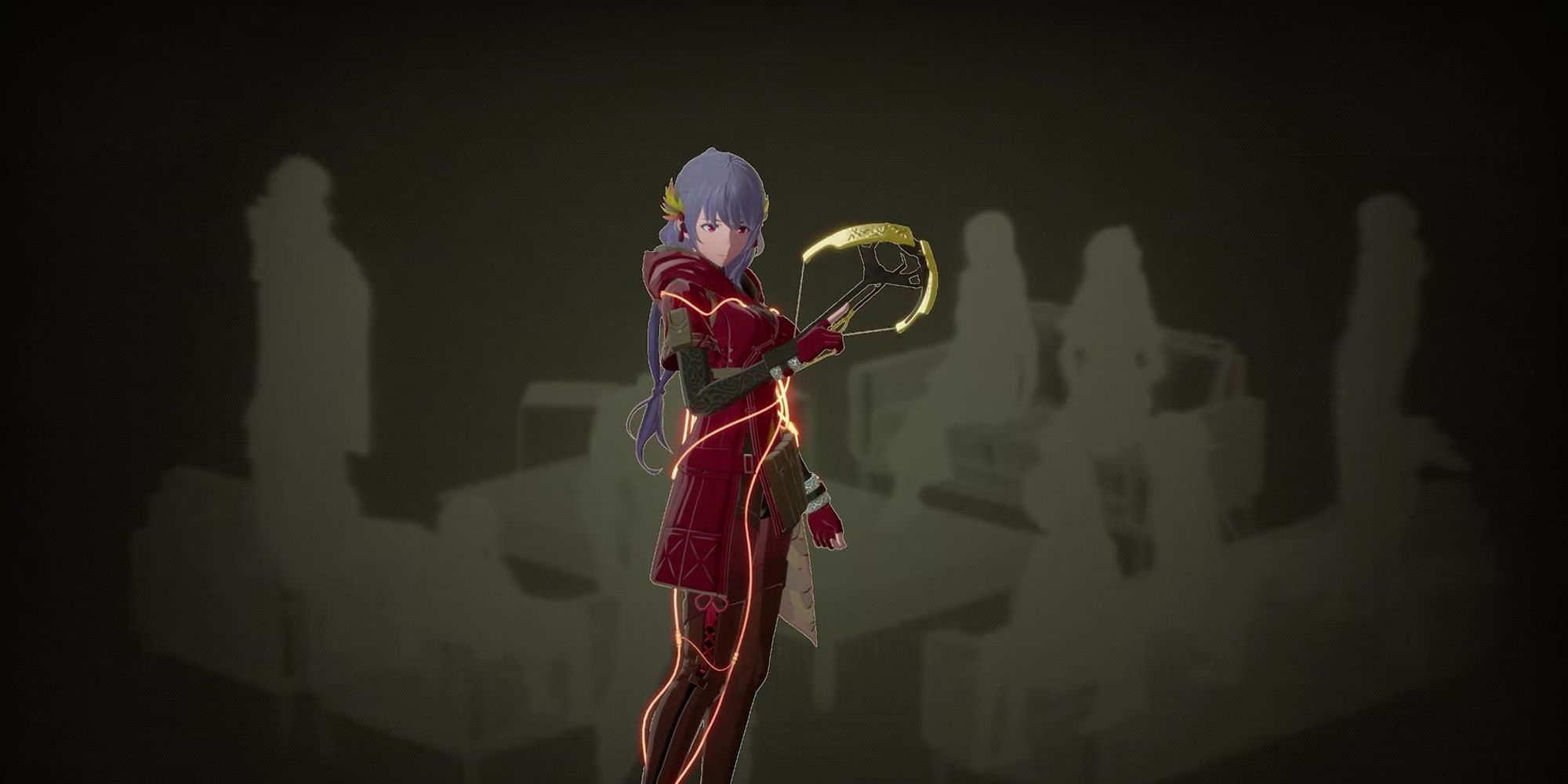 Kyoka Eden holding her special Crossbow the Houga in Scarlet Nexus