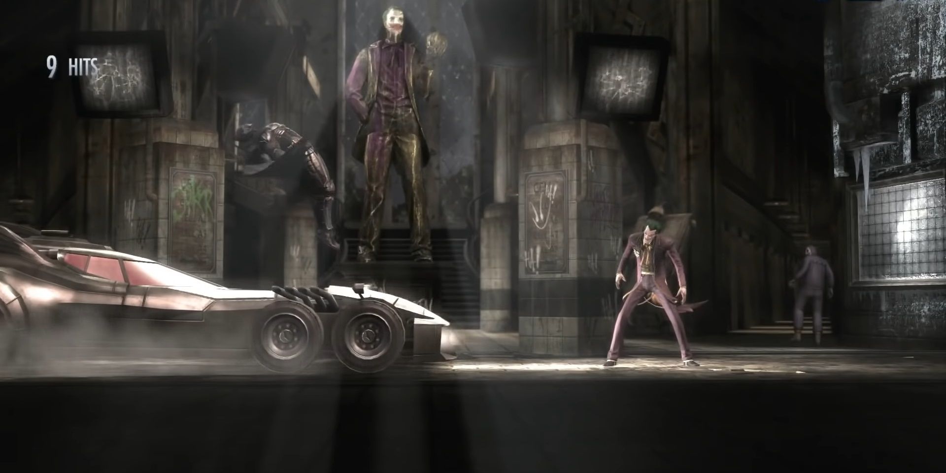 Injustice - Batman calls the batmobile on joker