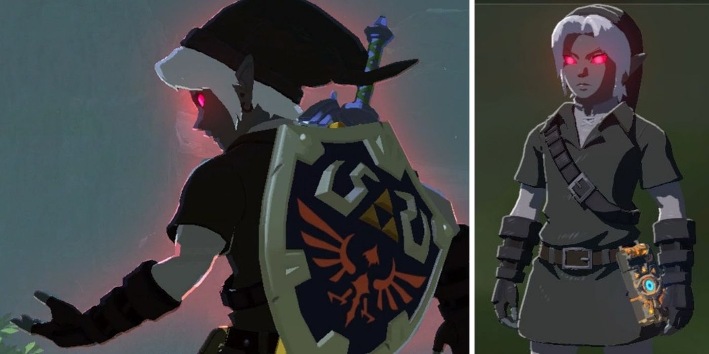 Legend of Zelda Breath of the Wild Dark Set (Armour) - Split Image with Link Wearing Dark Armour Set on both sides