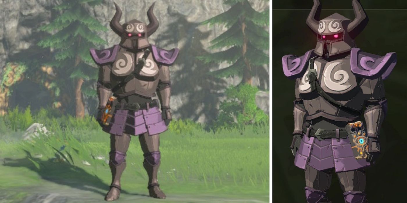 Legend of Zelda Breath of the Wild Phantom Set (Armour) - Split Image with Link Wearing Phantom Armour Set on both sides