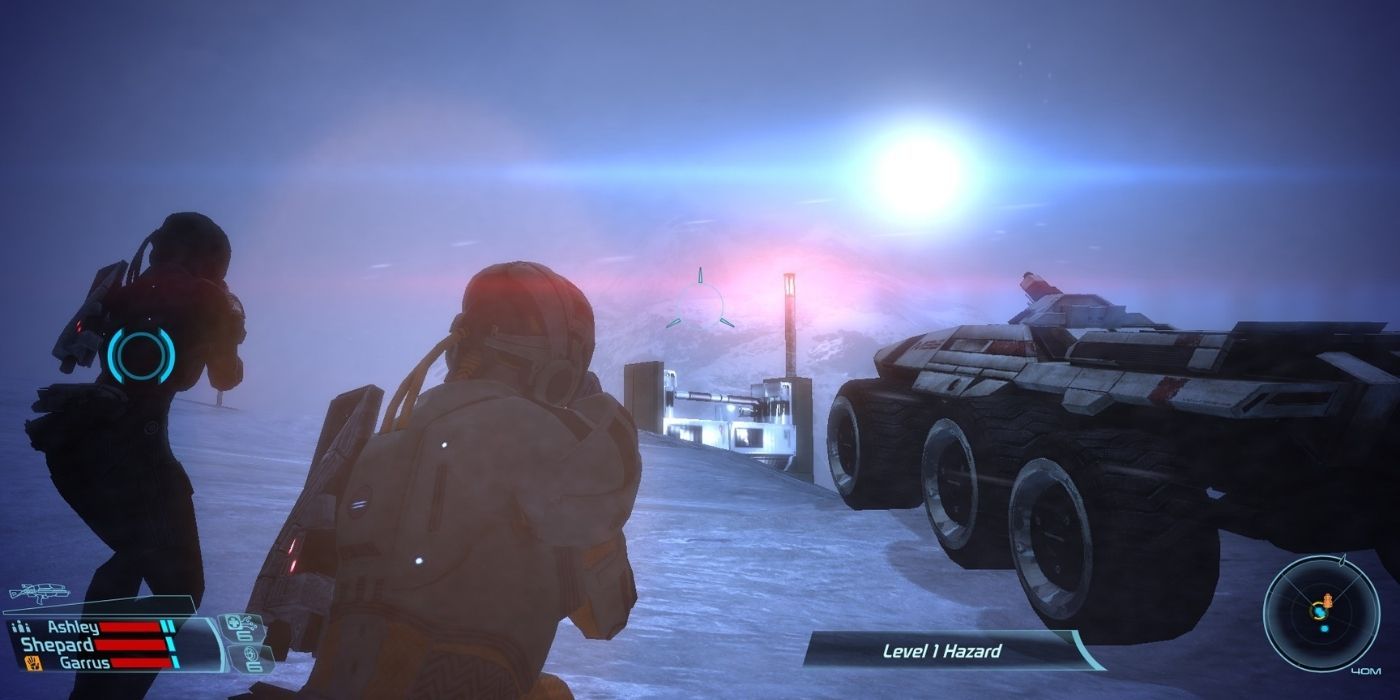 Mass Effect - Shepard, Ashley, and Garrus on Noveria Walking next to the Mako
