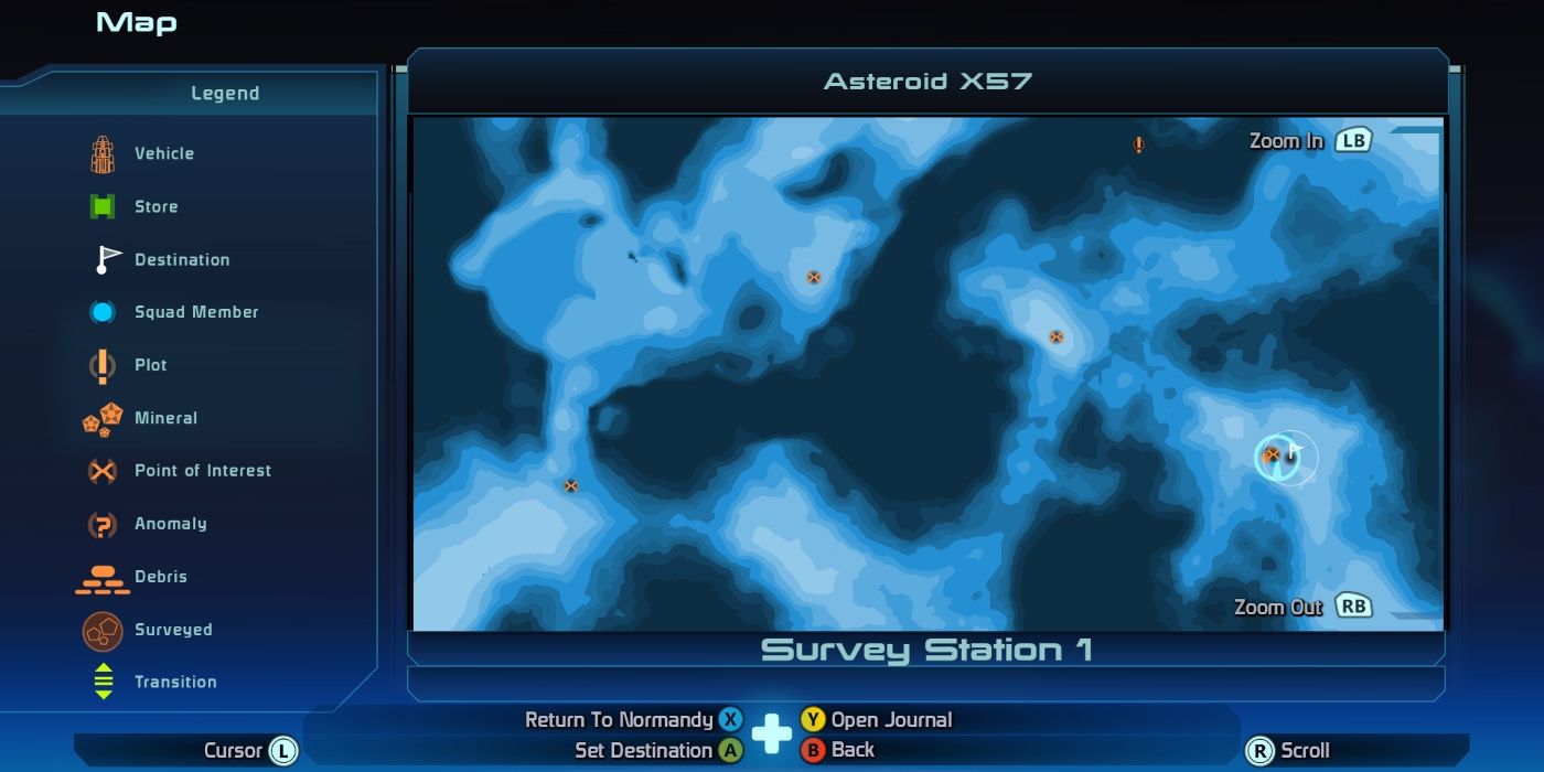 Mass Effect Screenshot Of Map Showing Survey Station 1 Location