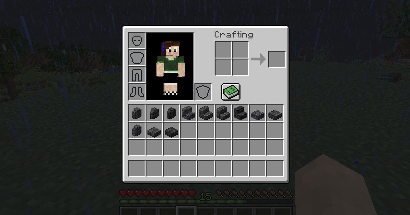 minecraft player inventory with deepslate blocks