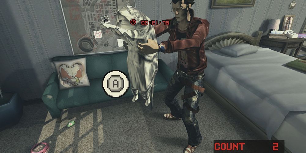 Travis Touchdown Holding His Cat No More Heroes 2