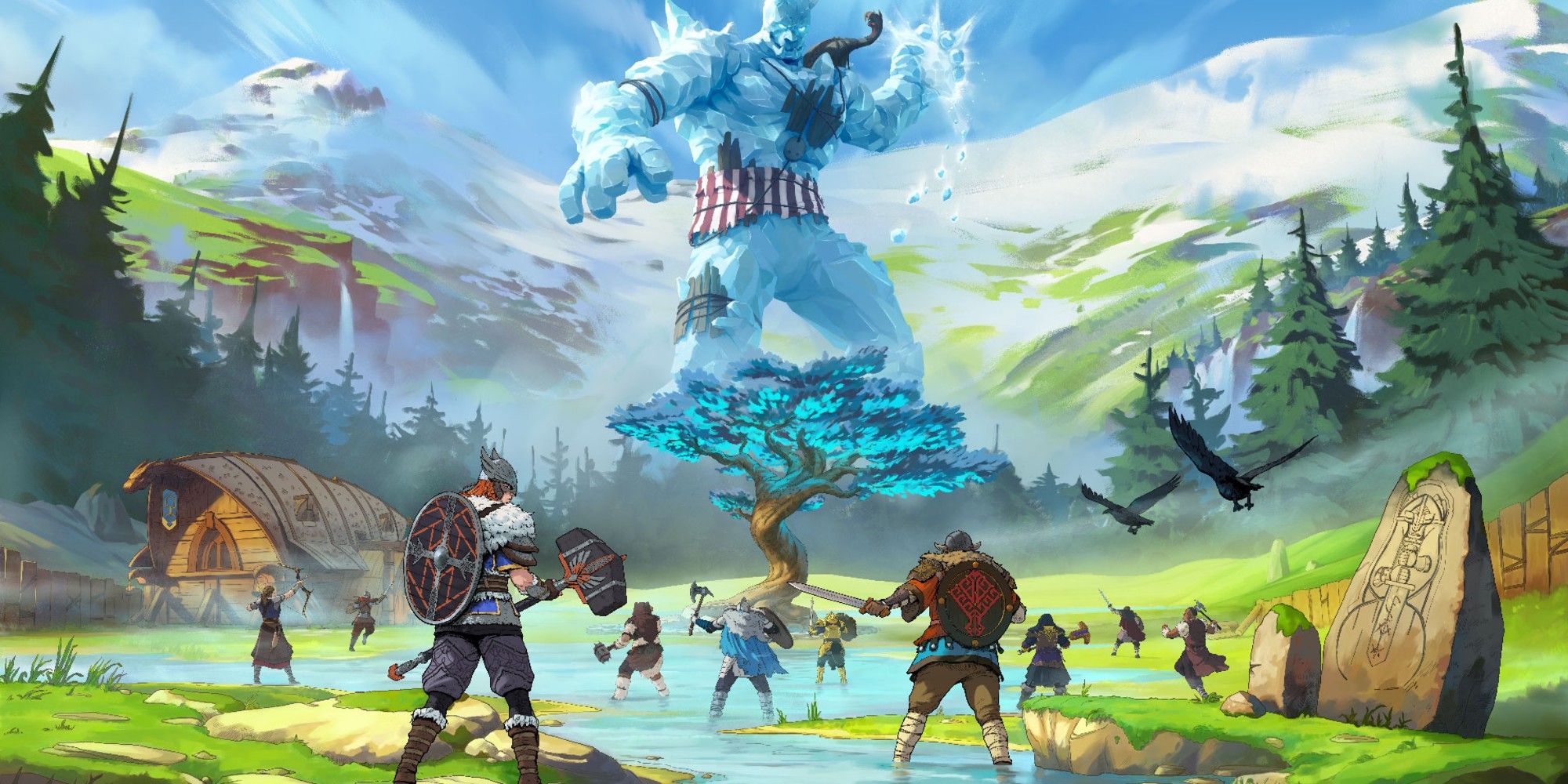 tribes of midgard players facing a boss