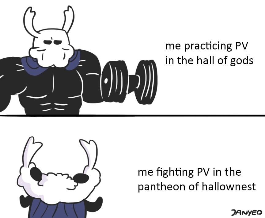 Hollow Knight meme Pure Vessel Training easy in Hall of the Gods but defeated in Pantheon of Hallownest