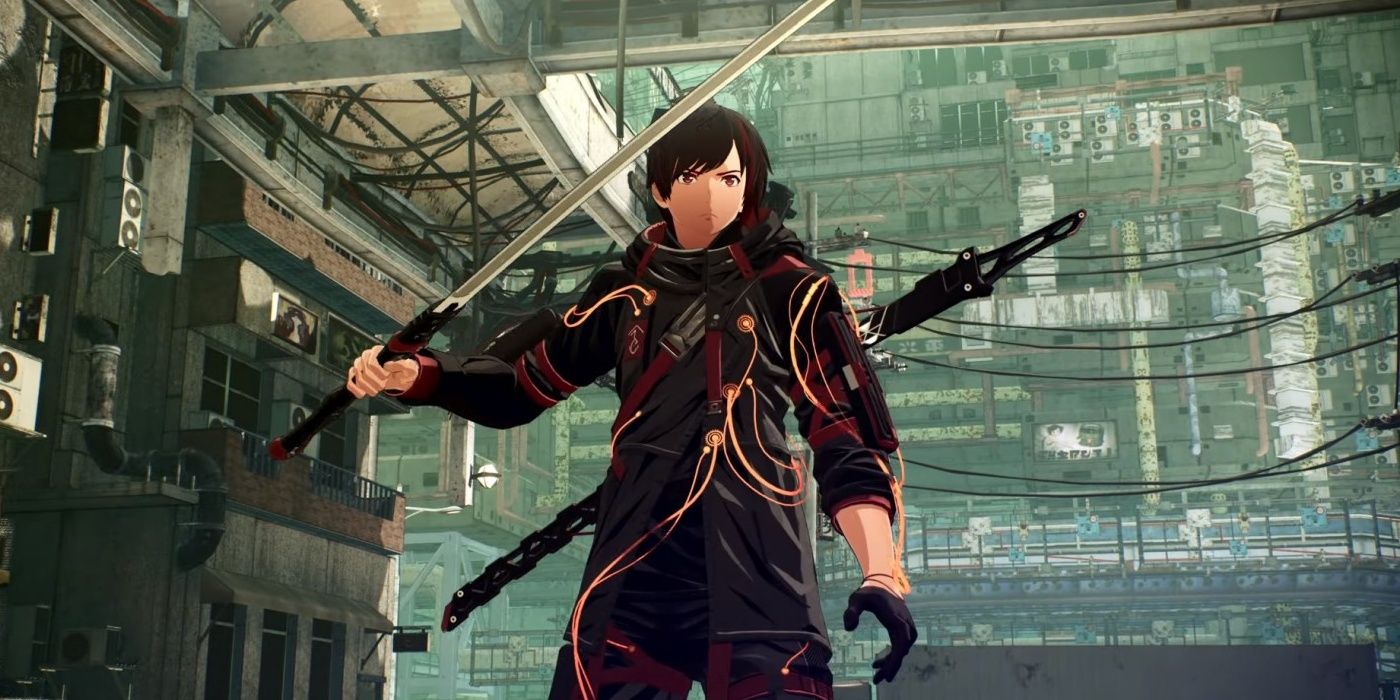 Yuito wielding his sword in Scarlet Nexus