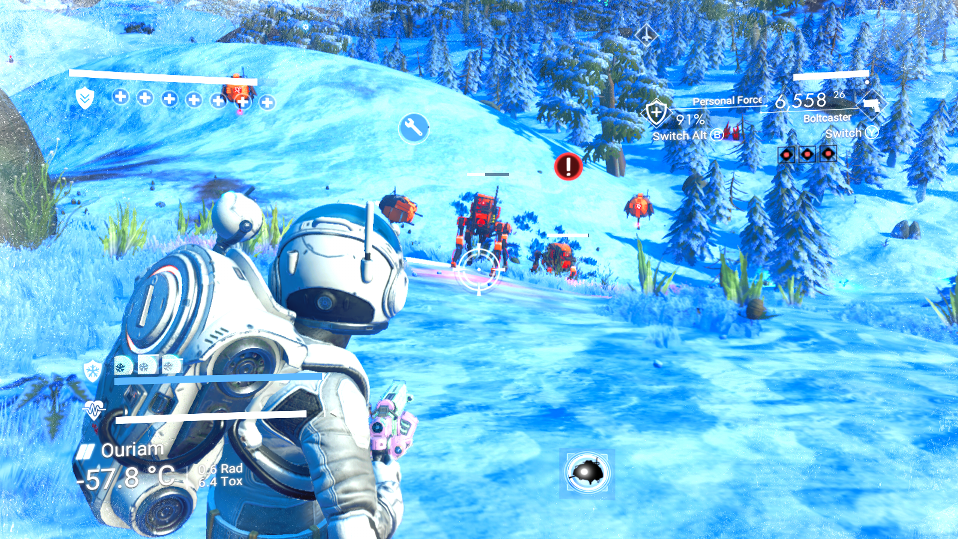 a sentinel drone repairing a sentinel quad in no man's sky