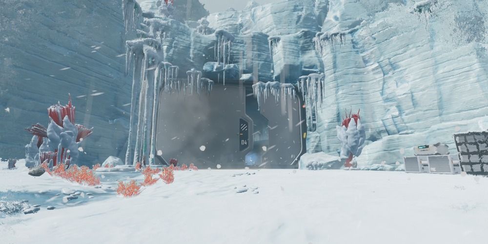 Subnautica: Below Zero Phi Robotics Lab covered in snow
