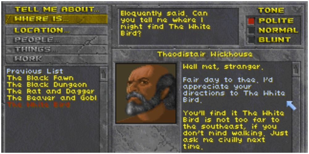 The Elder Scrolls Daggerfall Conversation menu