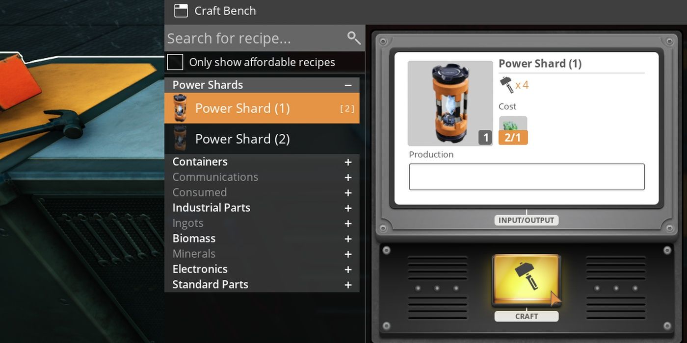 Satisfactory: Power Shard Crafting Recipe In Crafting Bench