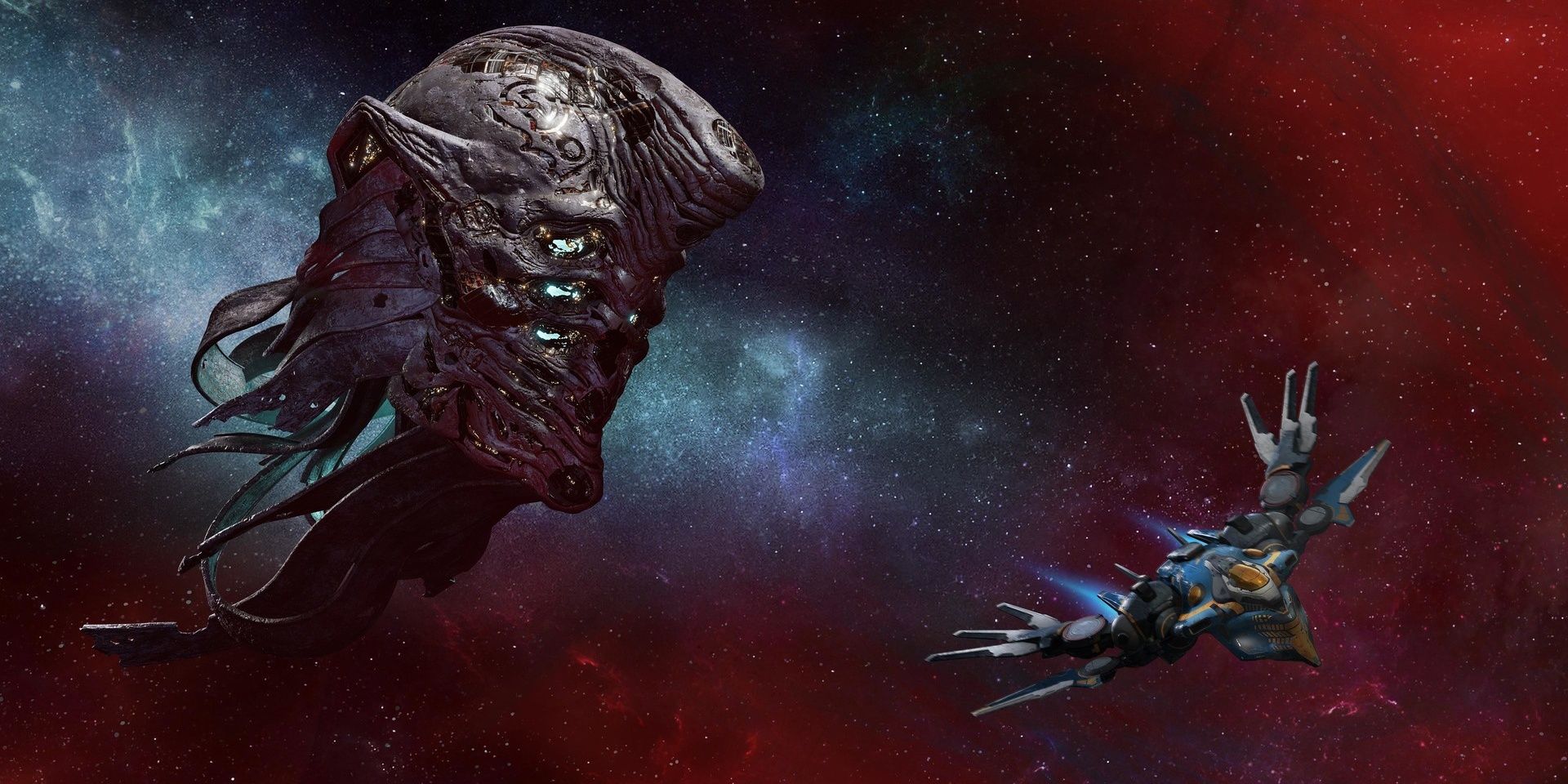 A screenshot showing two spaceships in the new Guardians of the Galaxy game from Square Enix