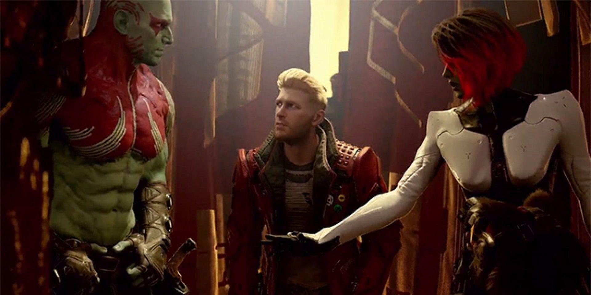 A screenshot showing Drax, Star-Lord and Gamora in the new Guardians of the Galaxy game from Square Enix
