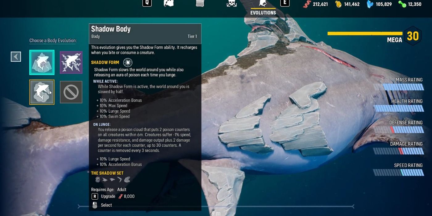 Shadow Body Evolution Stats in Maneater