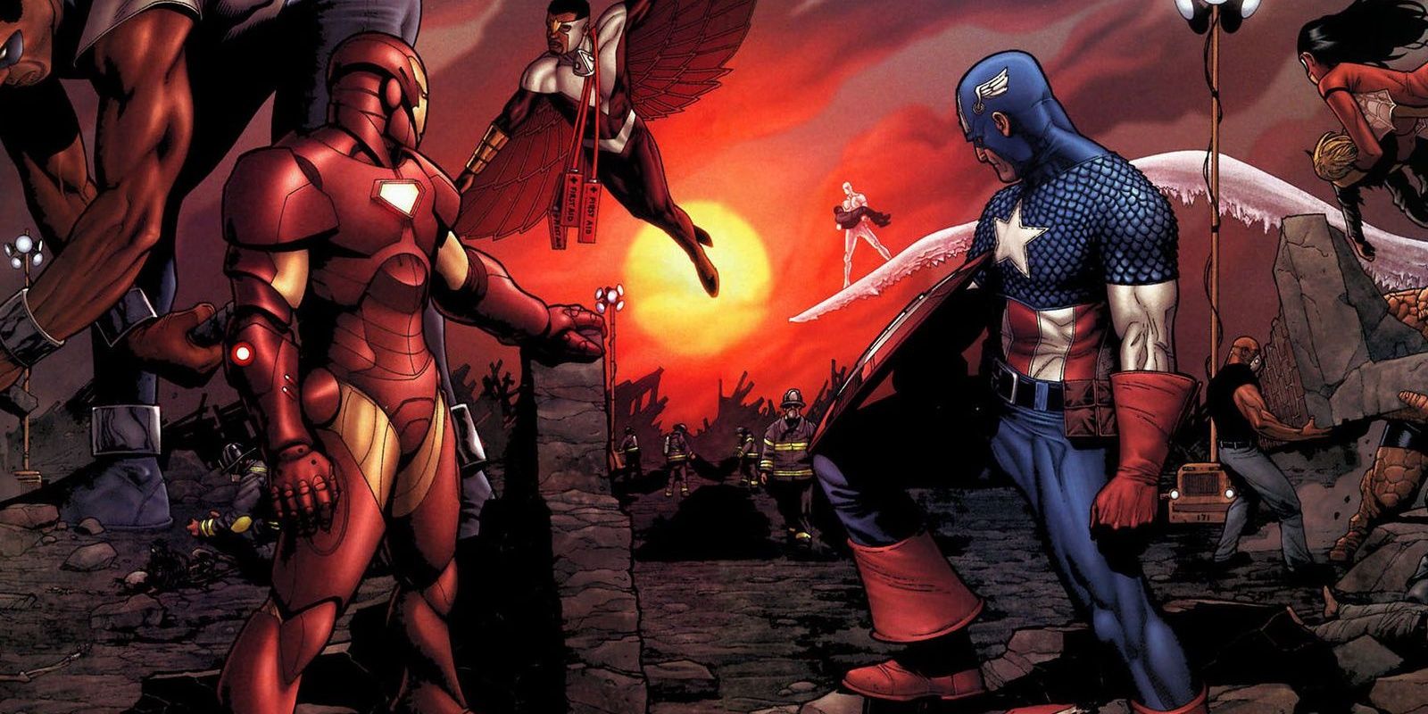 Marvel heroes look at Stamford destruction before Civil War