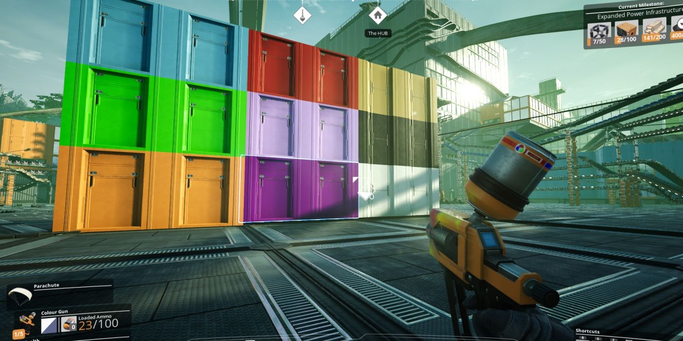 Satisfactory: Paint Gun Range Of Colours On Display In Player Base