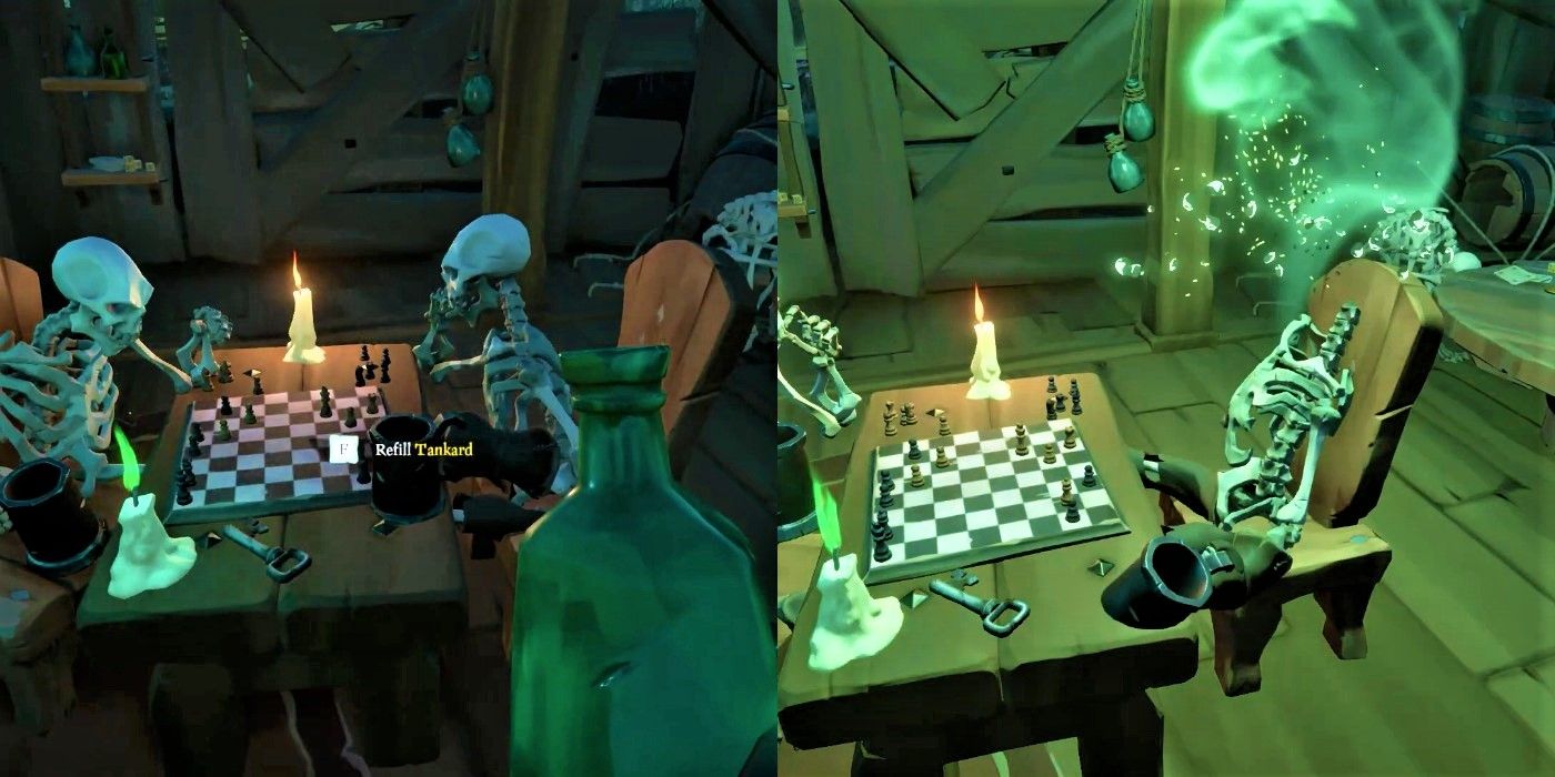 Filling the skeleton's tankard in Sea of Thieves
