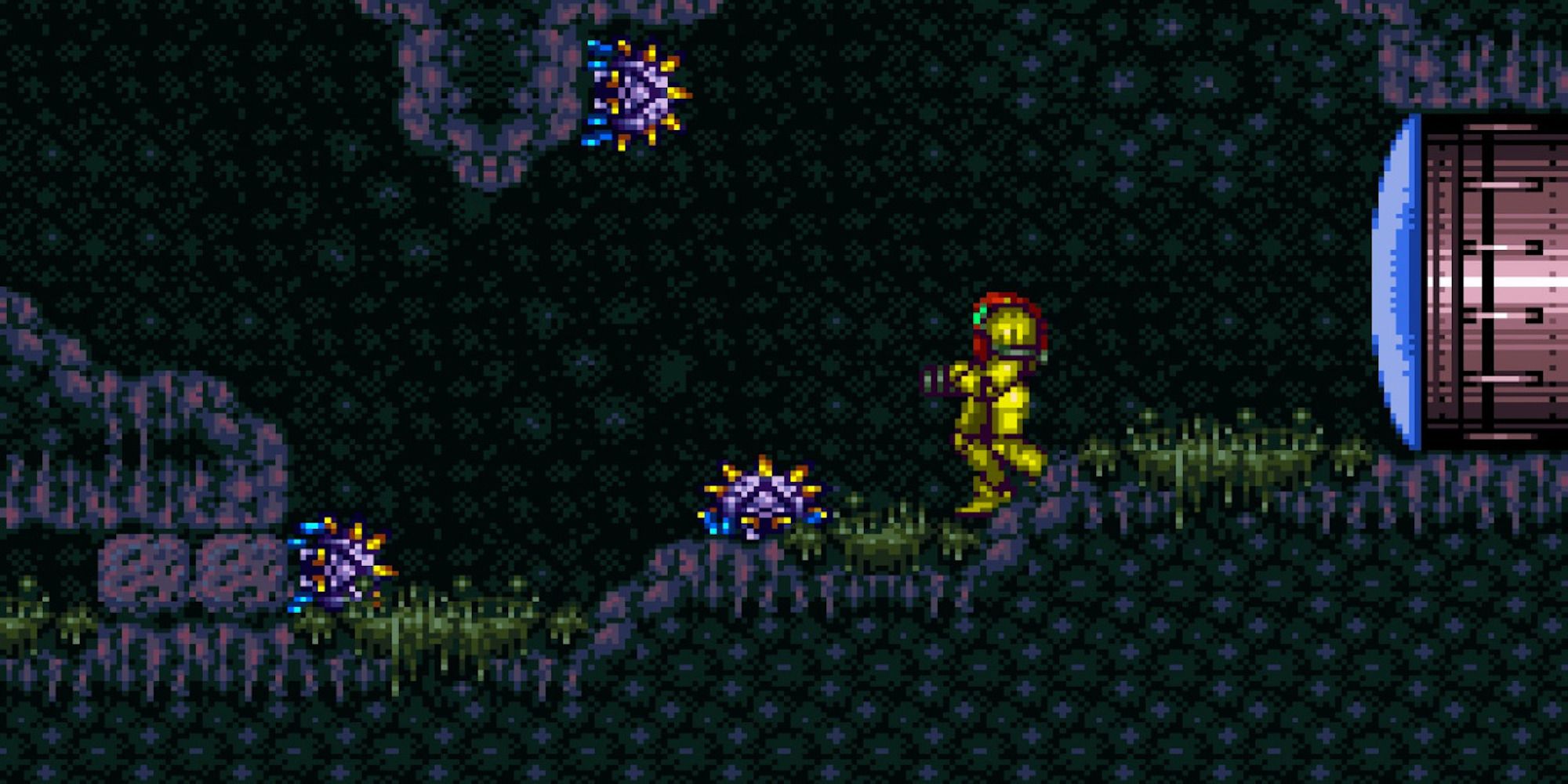 Fighting enemies from Super Metroid 
