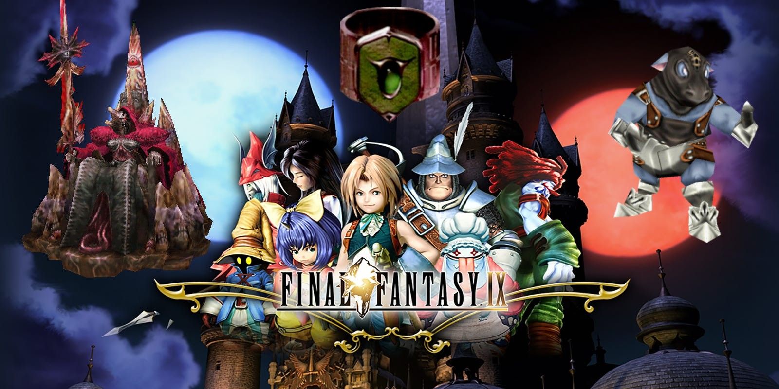 FF9 party and logo next to Protect Ring, Genero, and Hades