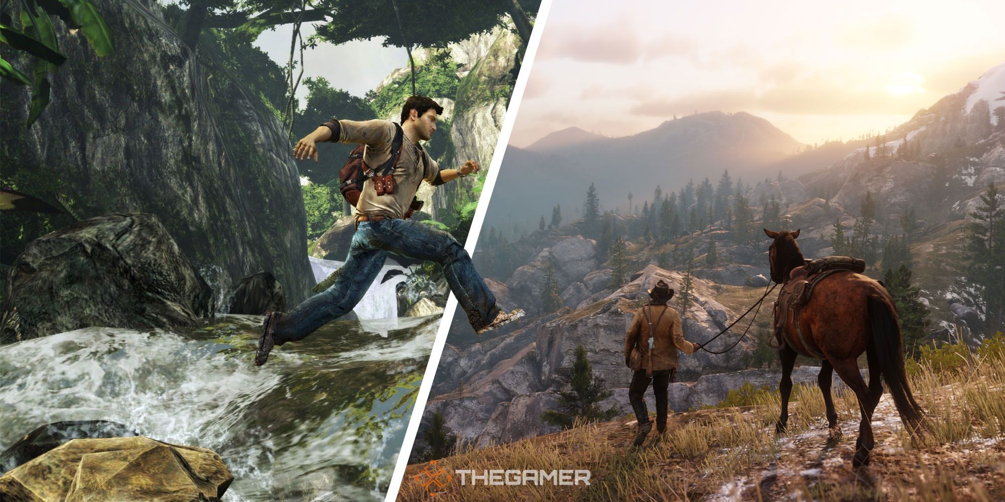Split image of Uncharted: Golden Abyss and Red Dead Redemption 2
