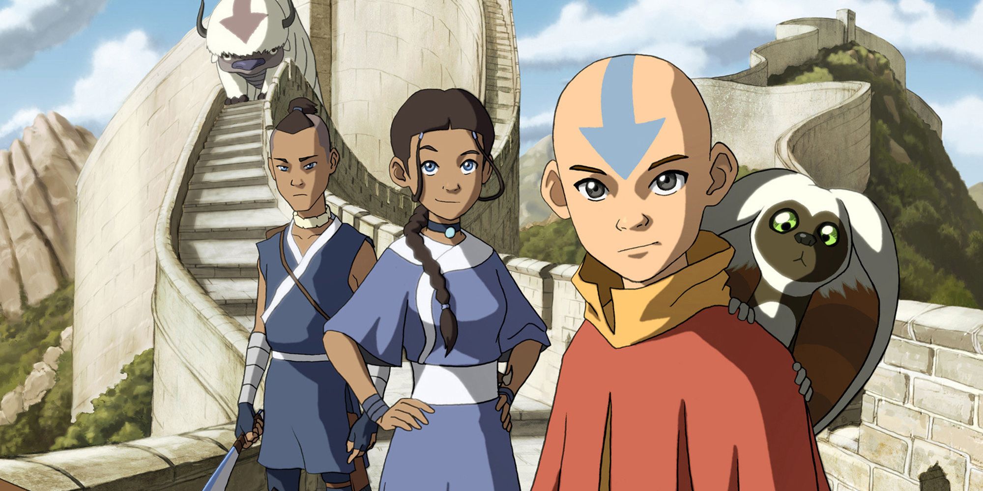 Avatar The Last Airbender Cover With Sokka, Katara, Aang, Momo, And Aapa
