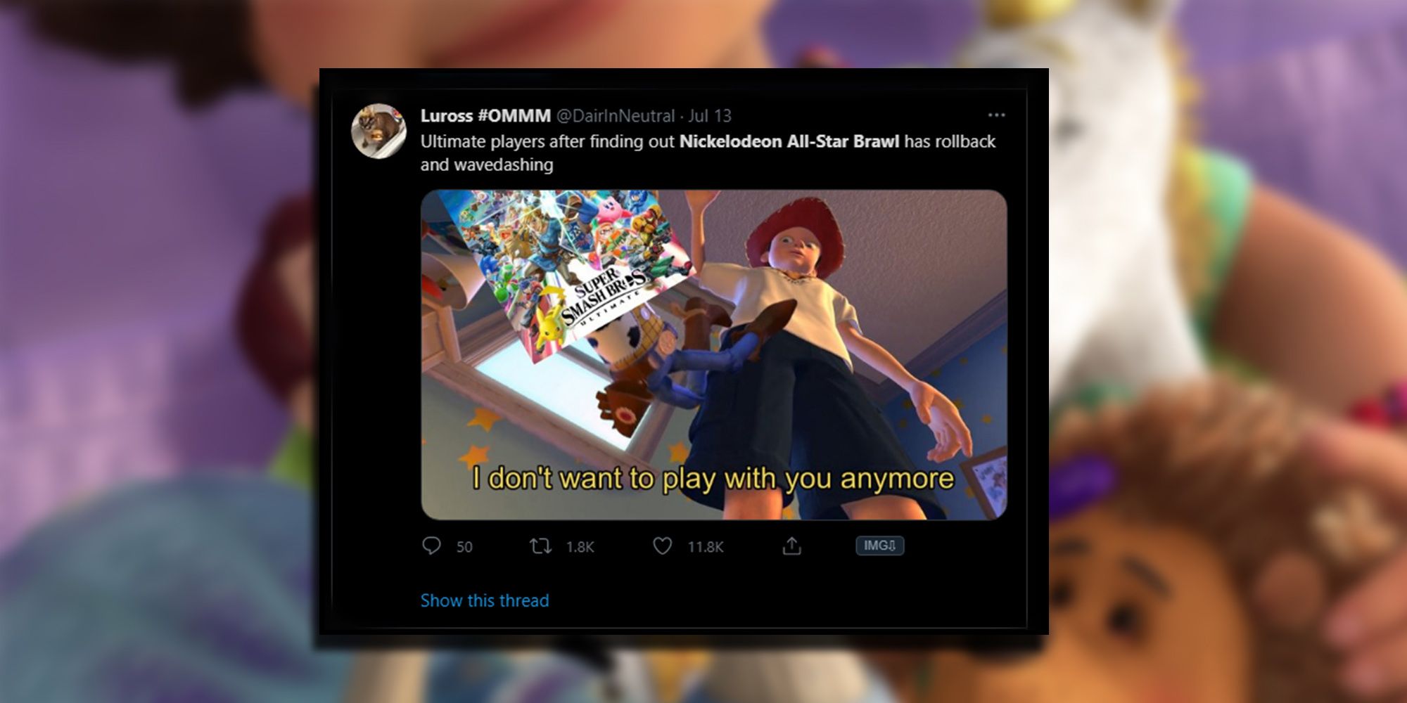 DairInNeutral On Twitter Using An Image Of A Toy Getting Dropped In Toy Story To Allude To The Smash Community Ditching Smash Ultimate For All-Stars Brawl