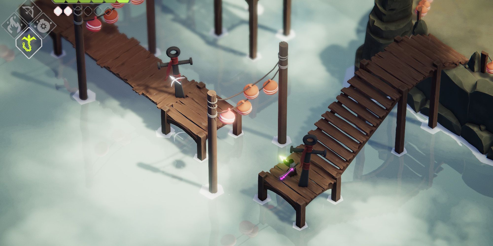 Death's Door: Using hookshot on wooden docks in The Stranded Sailor