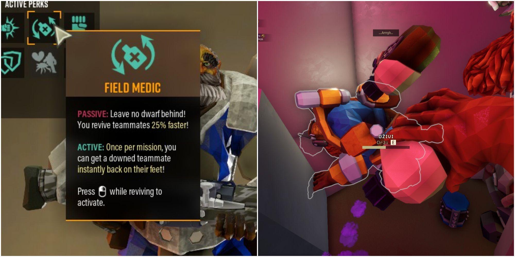 Deep rock galactic field medic perk and downed player being revived