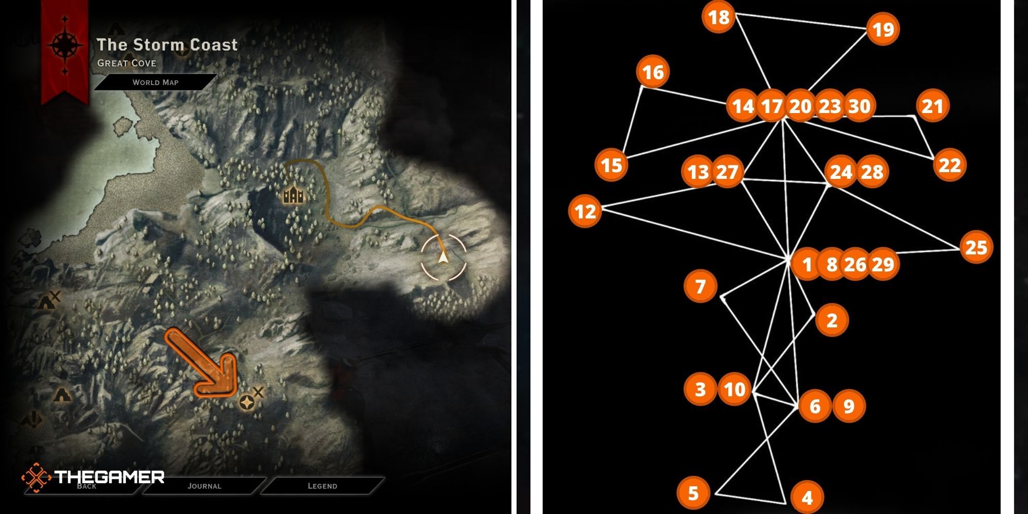 Dragon Age Inquisition Astrariums, Bellitanus - Morrin's Outlook (location on left, solution on right)