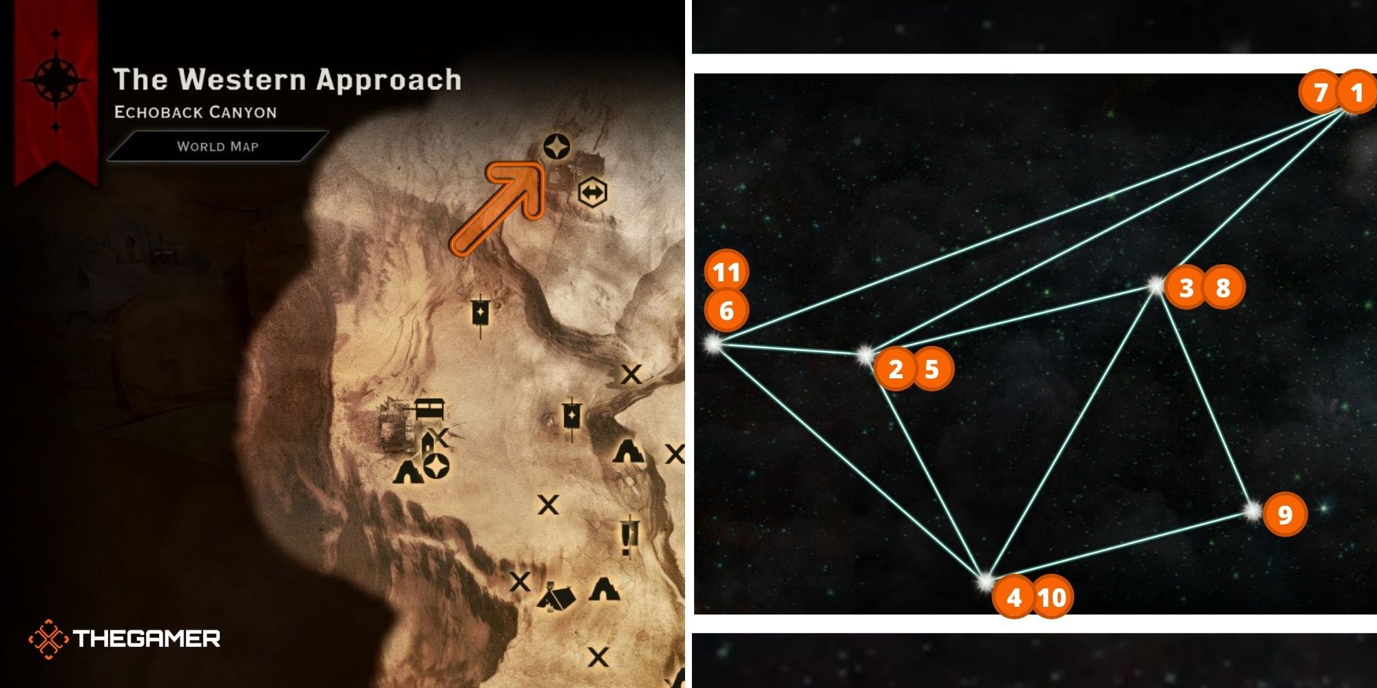 Dragon Age Inquisition Astrariums, Fenrir - Prison Ruins (location on left, solution on right)