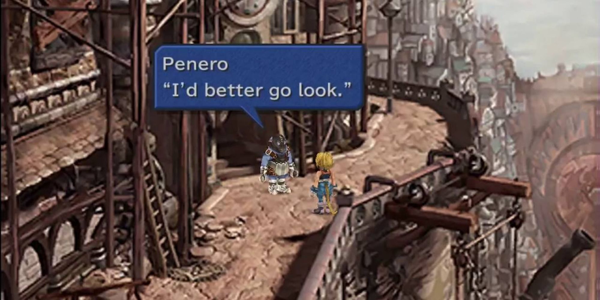 Penero and Zidane in Lindblum looking for family in FF9