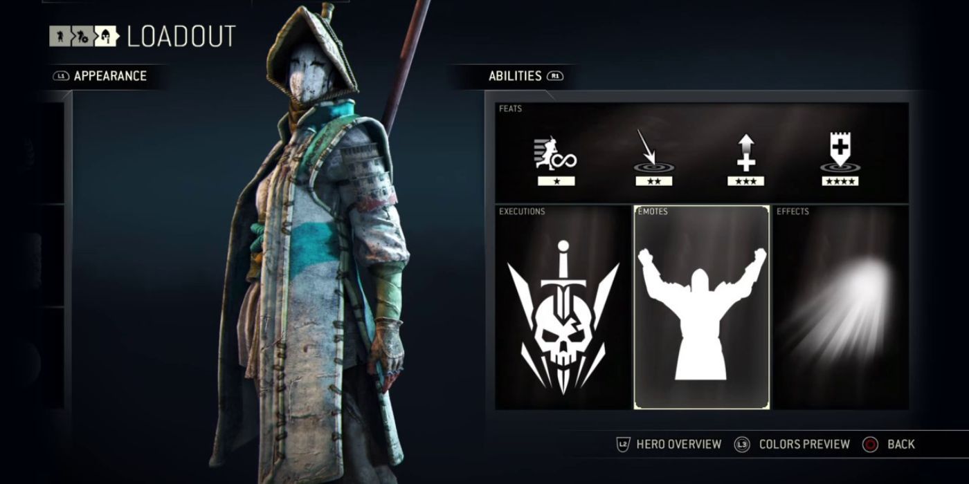 The loadout screen for the nobushi in For Honor