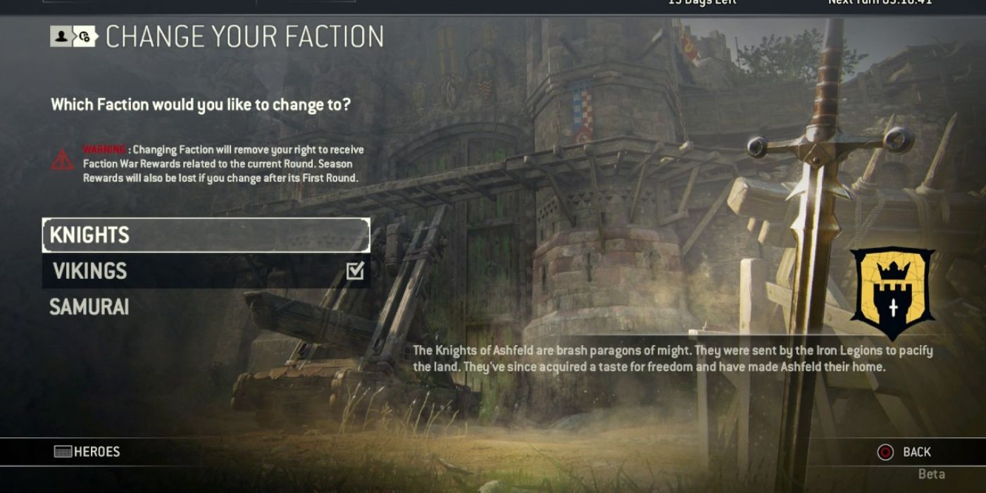 The faction selection screen