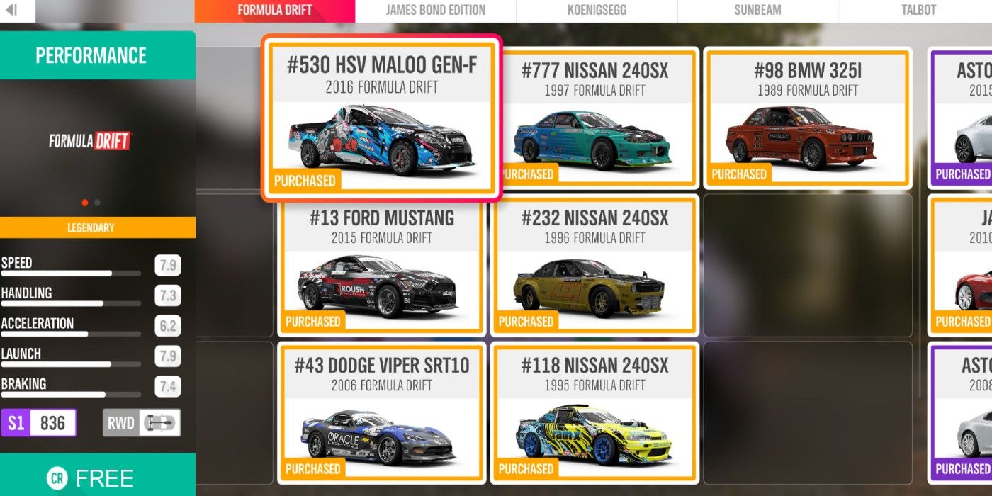 Forza Horizon 4 Car purchase screen garage race car selection HSV Maloo