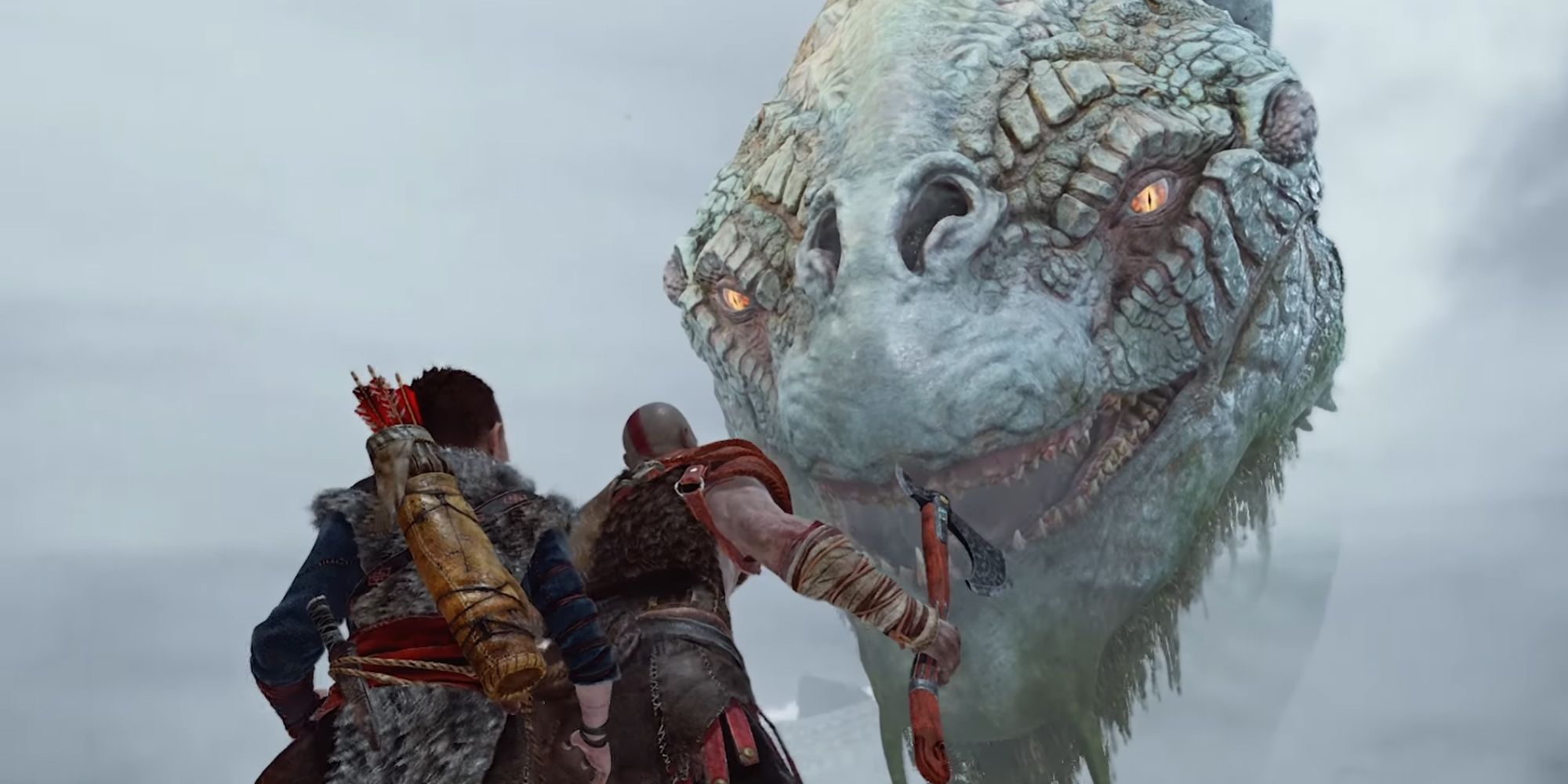 Kratos And Atreus Encountering The World Serpent From God of War For The First Time.