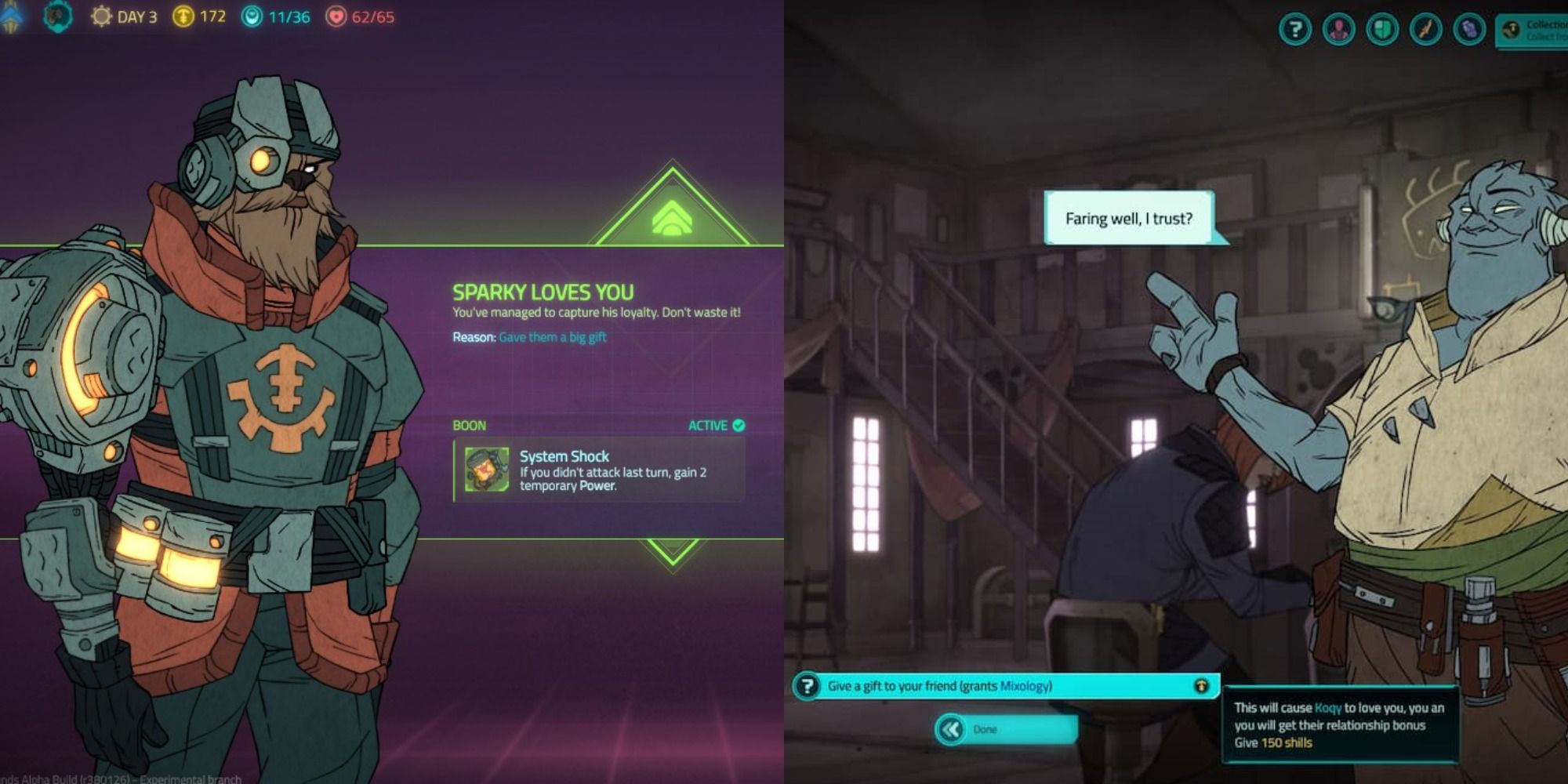 Griftlands loved by Sparky and giving a gift