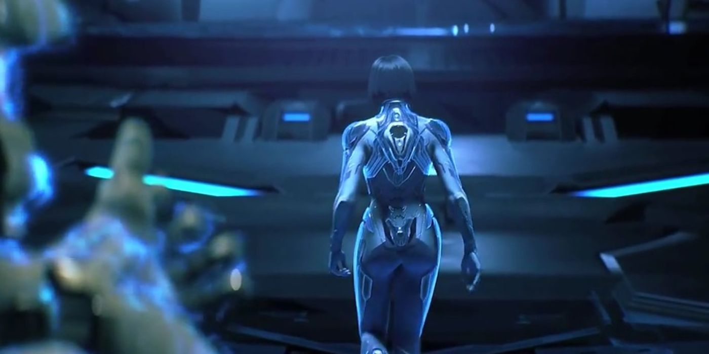 Chief aims his gun at Cortana but hesitates