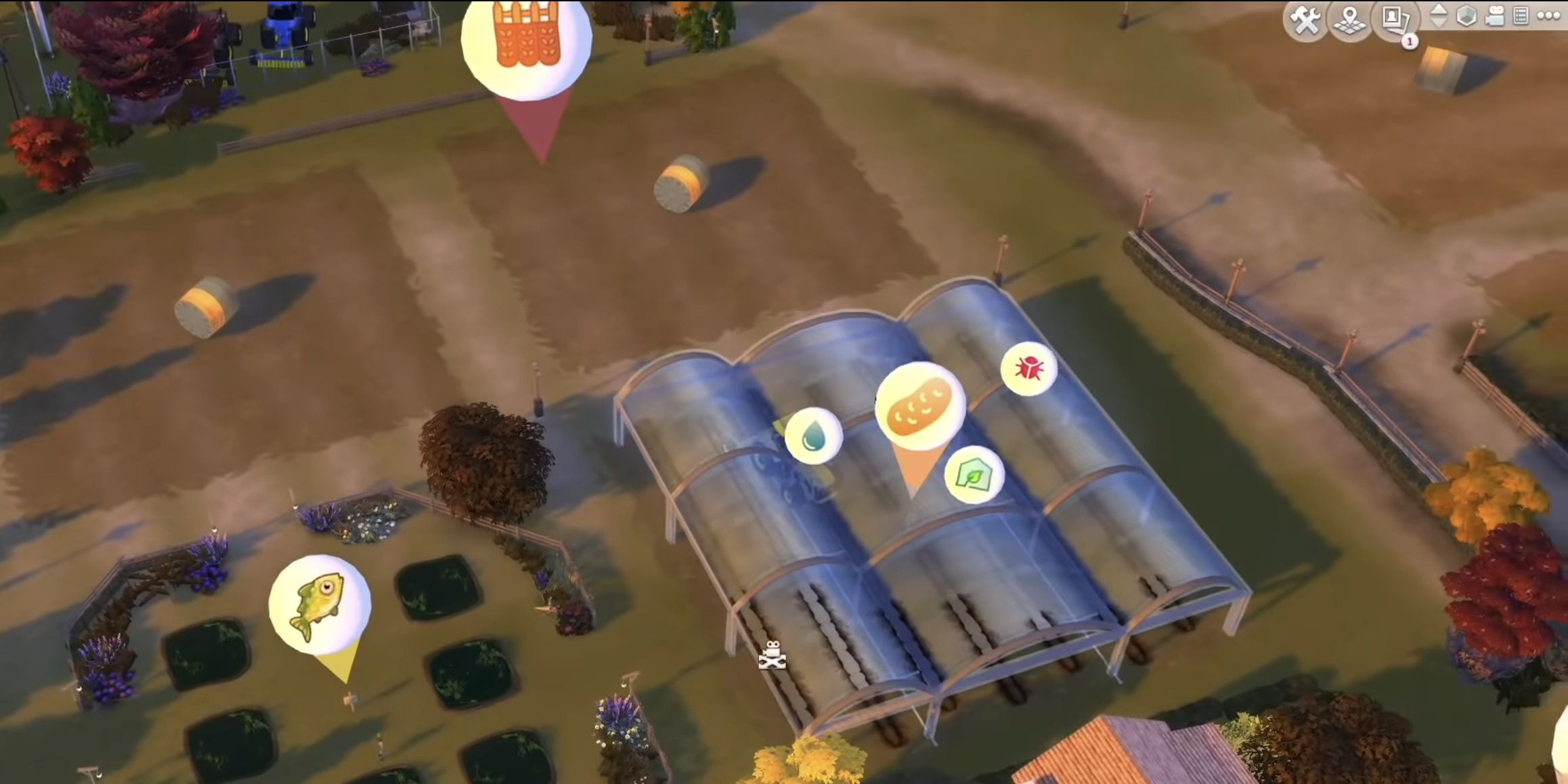 Take a look at the world tags over the farm plot, and other buildings in Arnie's Farmland mod (Sims 4)