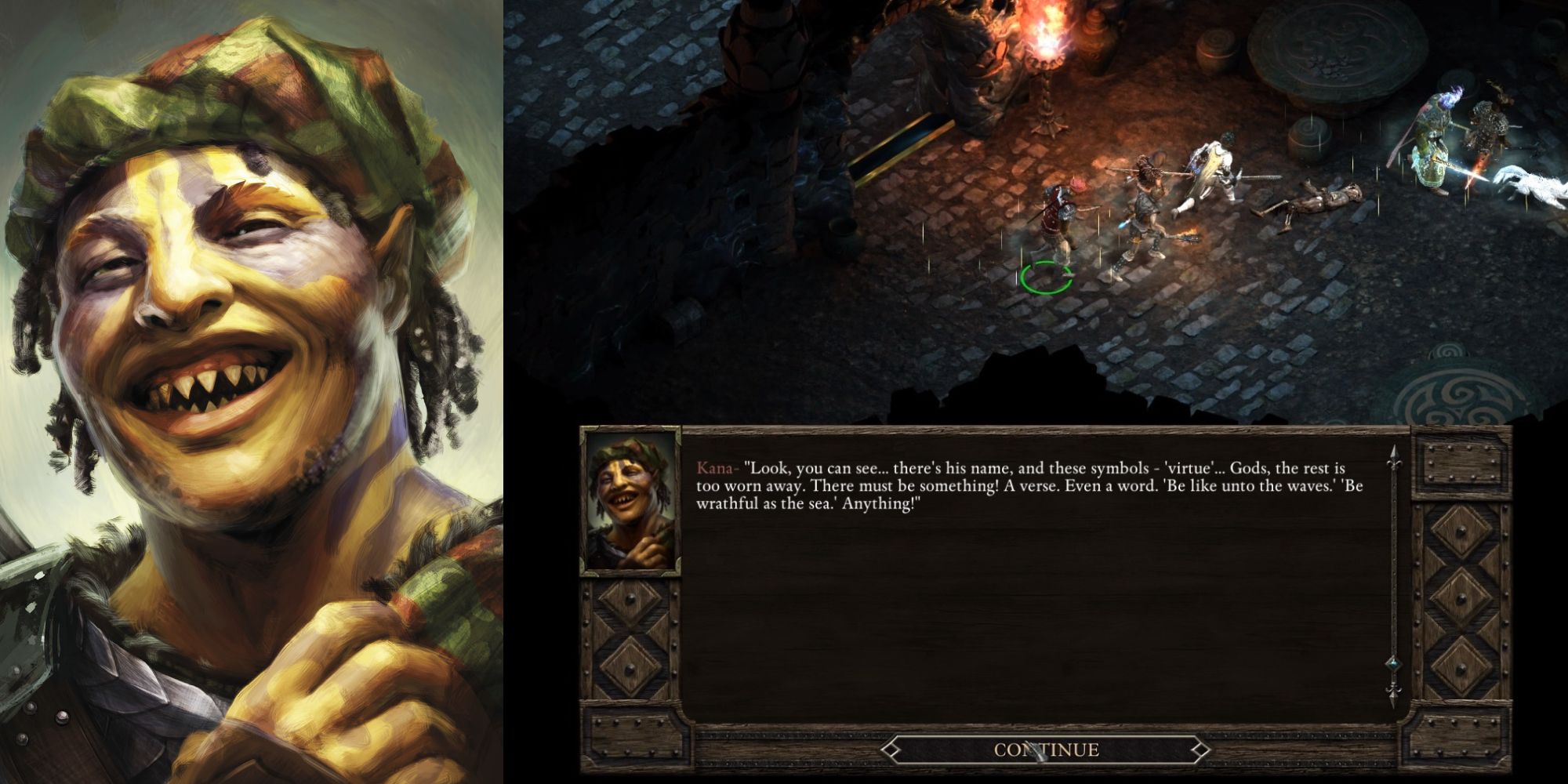 Pillars of Eternity Kana Rua portrait alongside gameplay