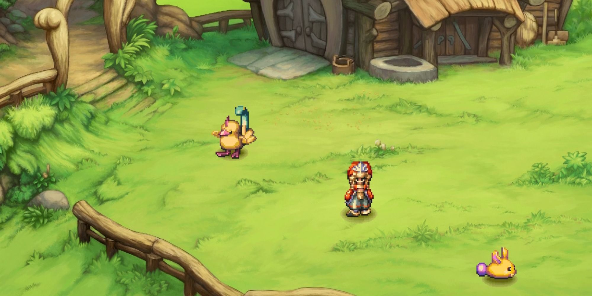 Legend of Mana Pet Corral with a rabite and a cockatrice