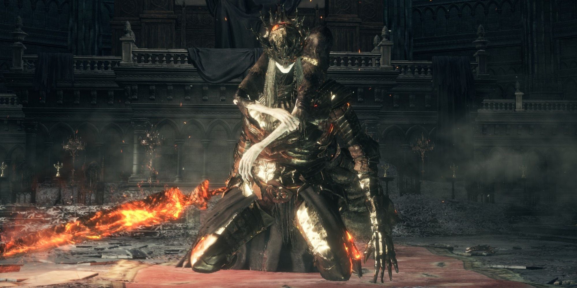 the twin prince boss fighting cutscene from Dark Souls 3