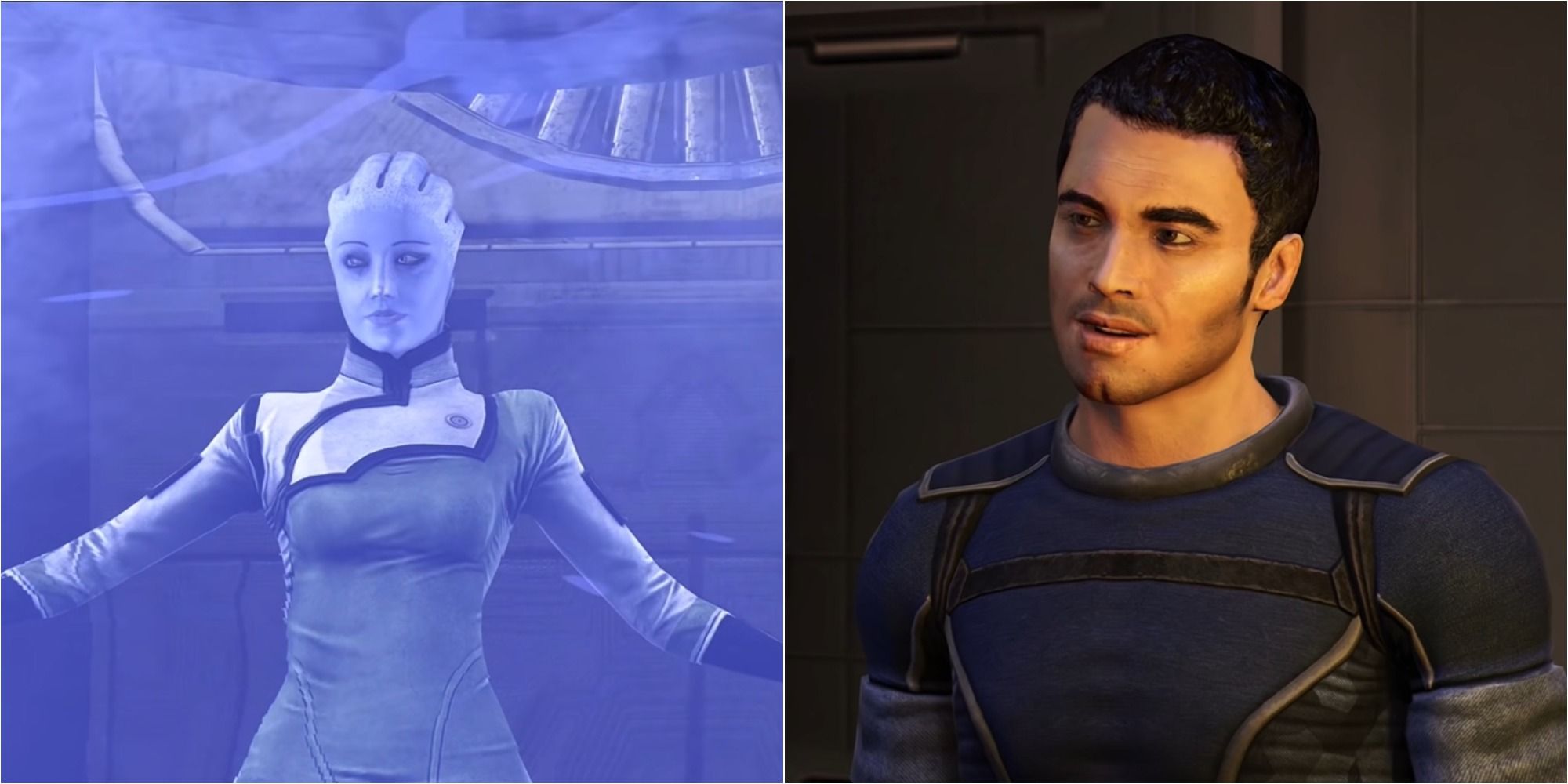 Mass Effect Legendary Edition Split Image Liara and Kaidan