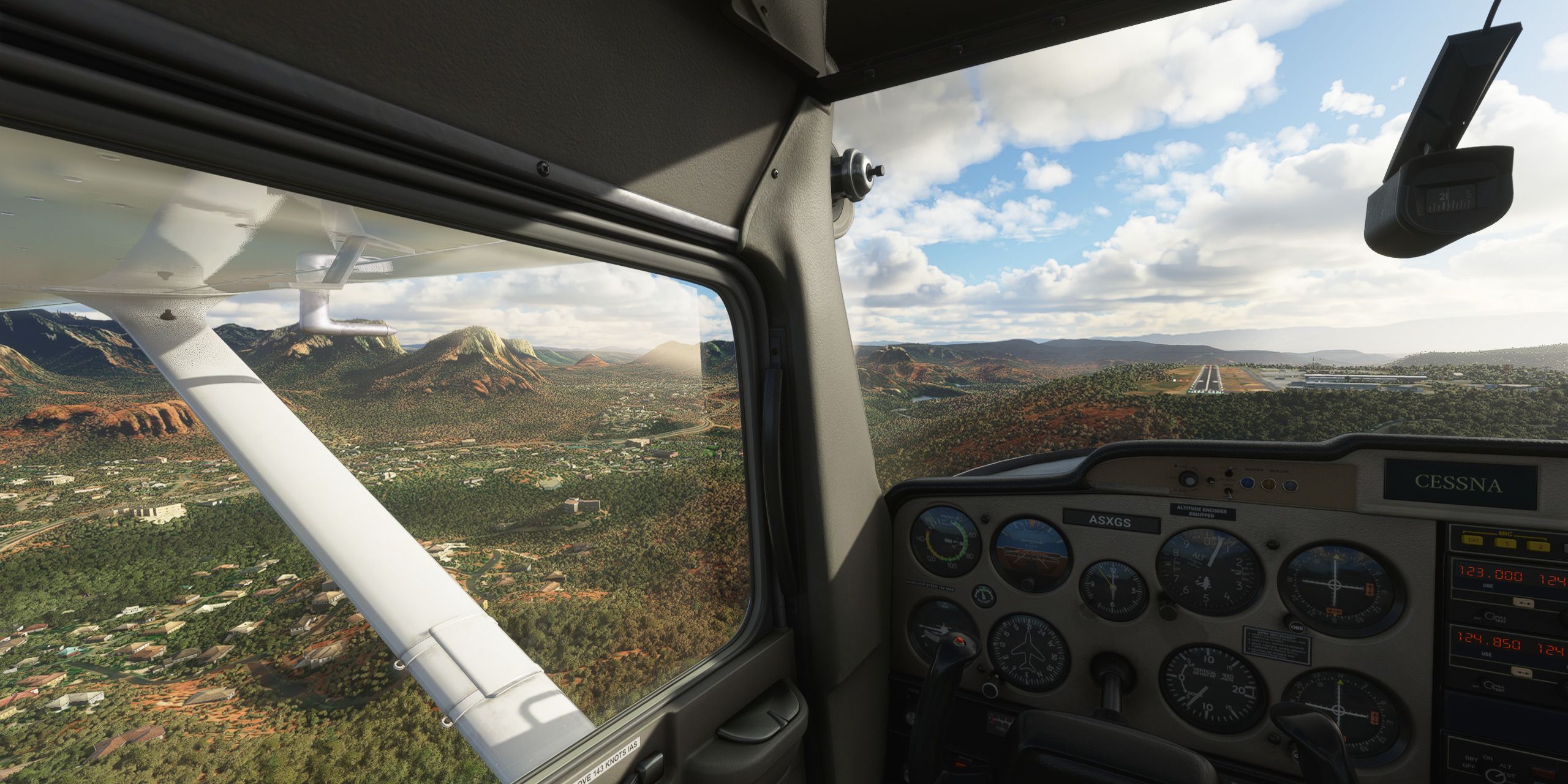 A view out the window during flight training in Microsoft Flight Simulator