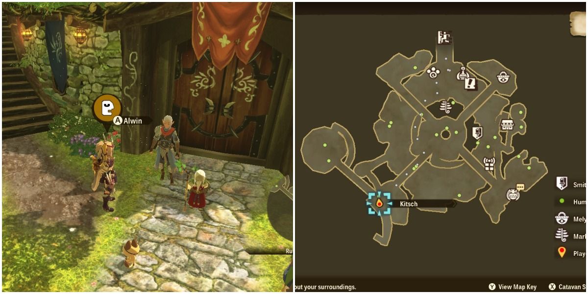 Monster Hunter Stories 2 Wings of Ruin - Split image of Battle Buddy Location for Alwin