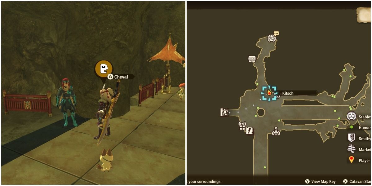 Monster Hunter Stories 2 Wings of Ruin - Split image of Battle Buddy Location for Cheval