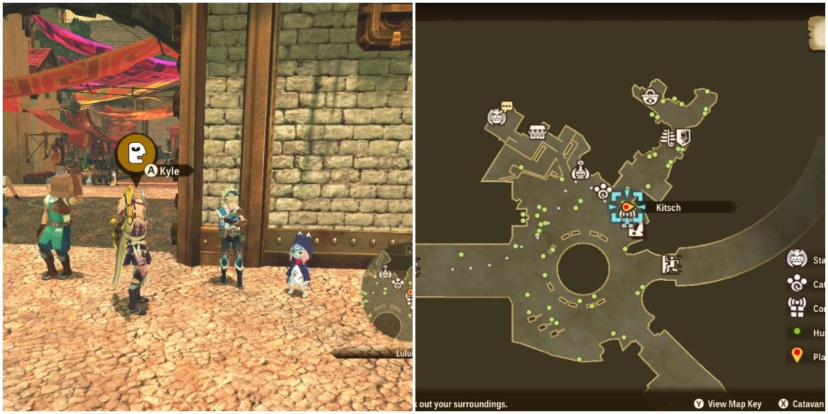Monster Hunter Stories 2 Wings of Ruin - Split image of Battle Buddy Location for Kyle
