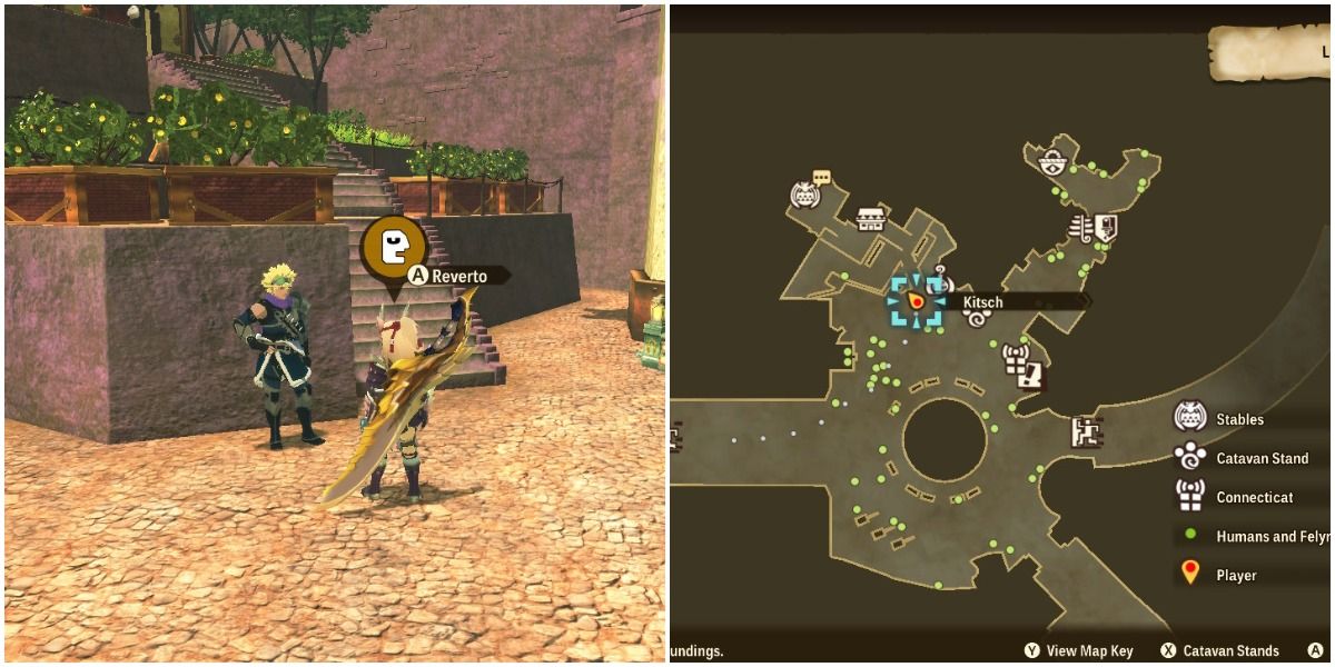 Monster Hunter Stories 2 Wings of Ruin - Split image of Battle Buddy Location for Reverto